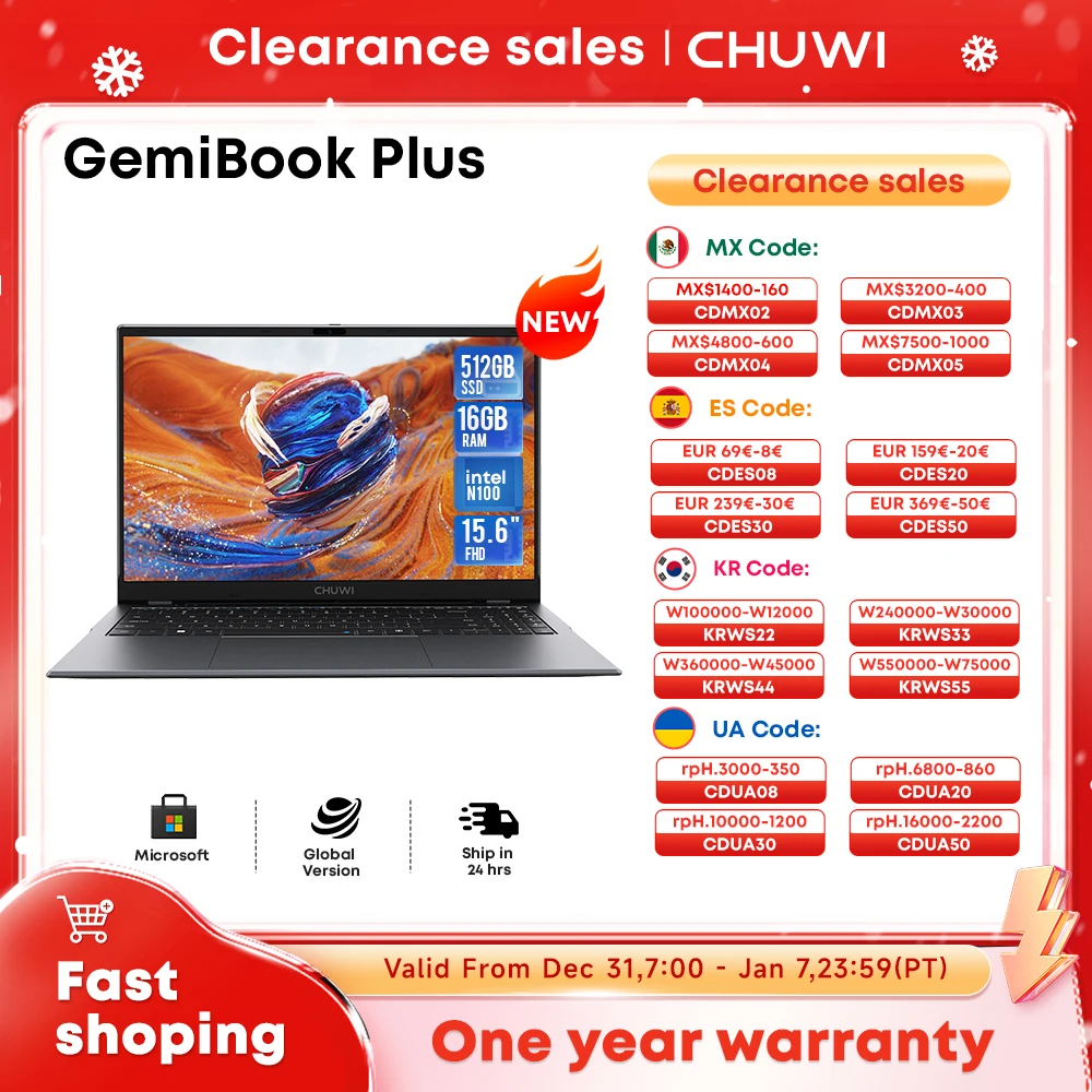 CHUWI GemiBook Plus Laptop 16 GB LPDDR5 512 GB SSD Intel Alder Lake N100 15,6 Zoll FHD 1920 * 1080 WiFi 6 Windows 11 Laptops