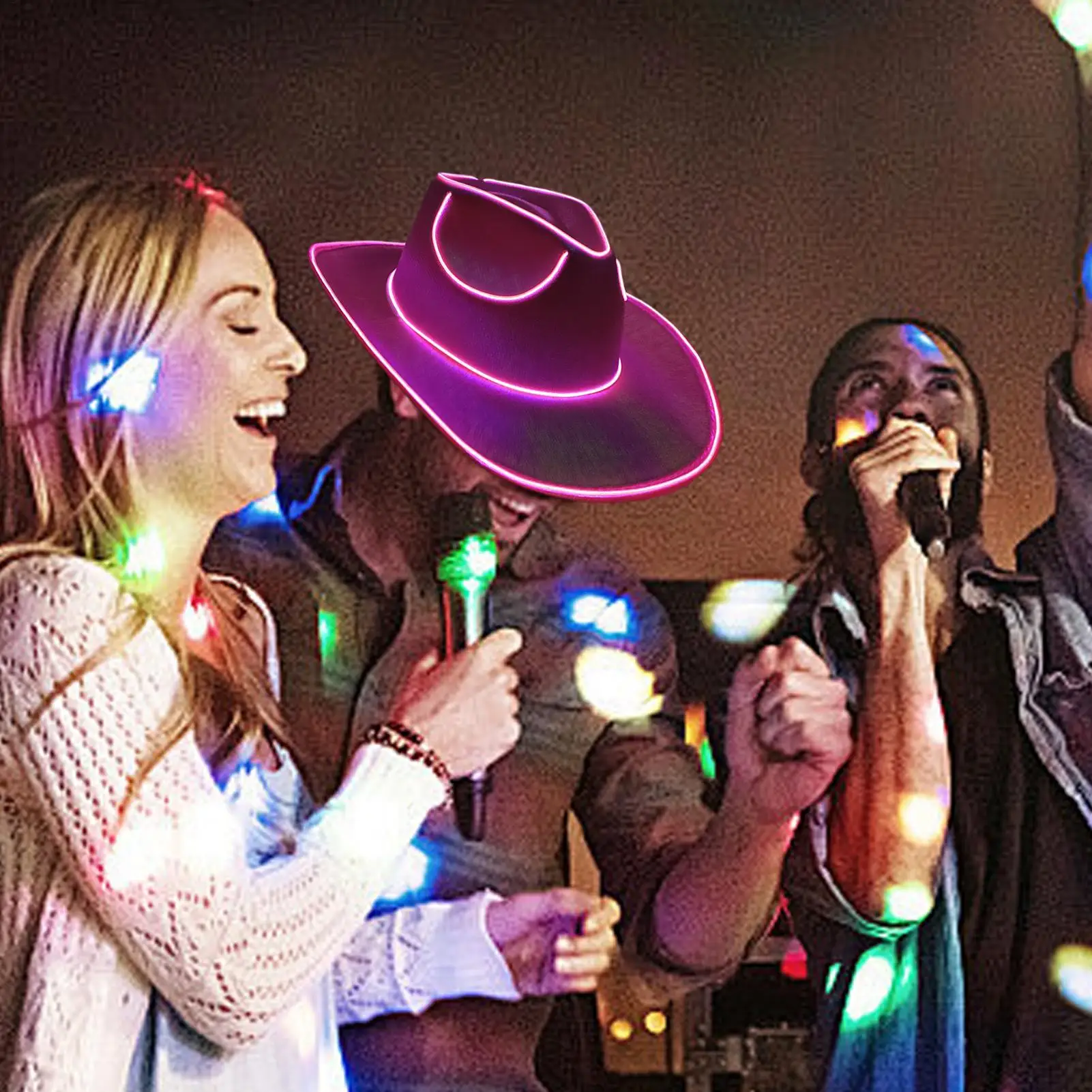 Led Cowboy Hat Colorful Colorful Denim Hat Glowing Cowgirl Hat Glowing For Dance Costume Christmas Party Halloween Party view 5