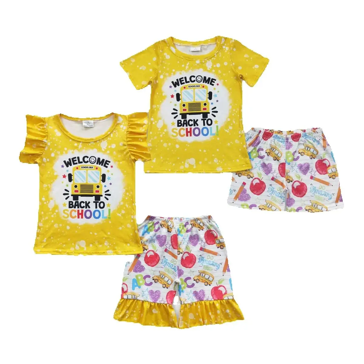 

Sibling Boys Baby Girls Bus Back To School Shorts Sets