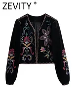 Zevity, abrigo corto de estilo nacional con bordado de flores Vintage para mujer, chaqueta de terciopelo informal con costuras abiertas Retro para mujer, Tops CT100