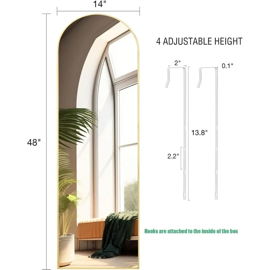 مرآة كاملة الطول 48 × 14 بوصة فوق الباب مرآة معلقة لغرفة النوم وغرفة المعيشة وخزانة أرضية قوس مع إطار ذهبي N #4