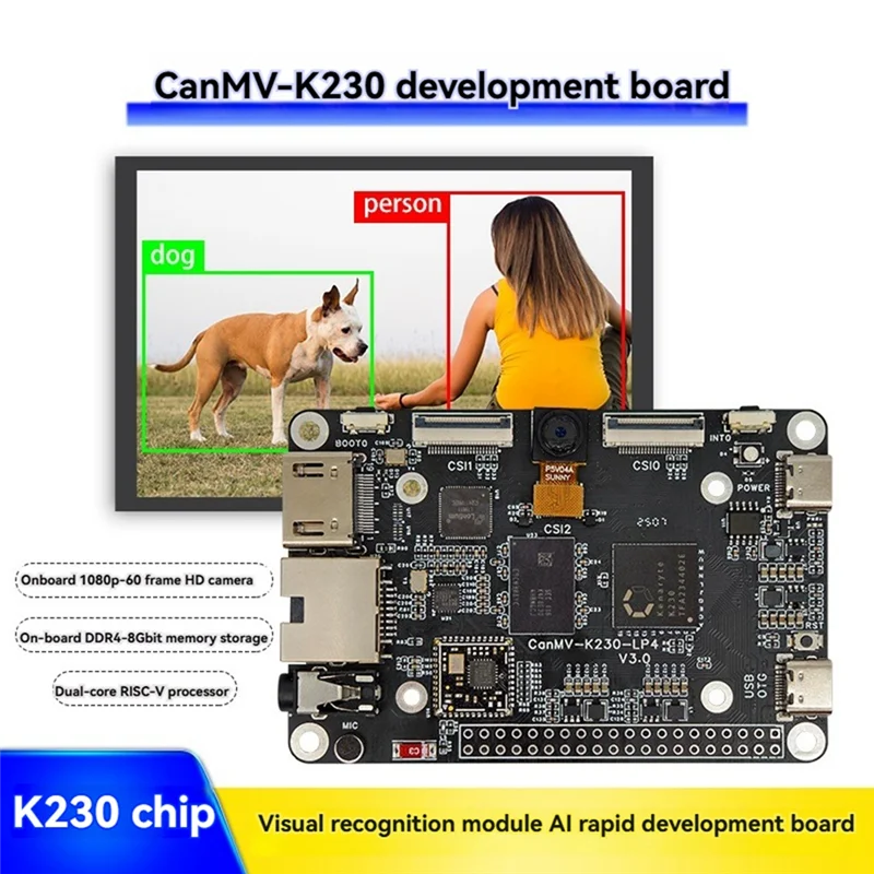 

Плата разработки Canmv-K230 AI, двухъядерный модуль RISC-V 6TOPS, модуль распознавания зрения Forai Vision Applications