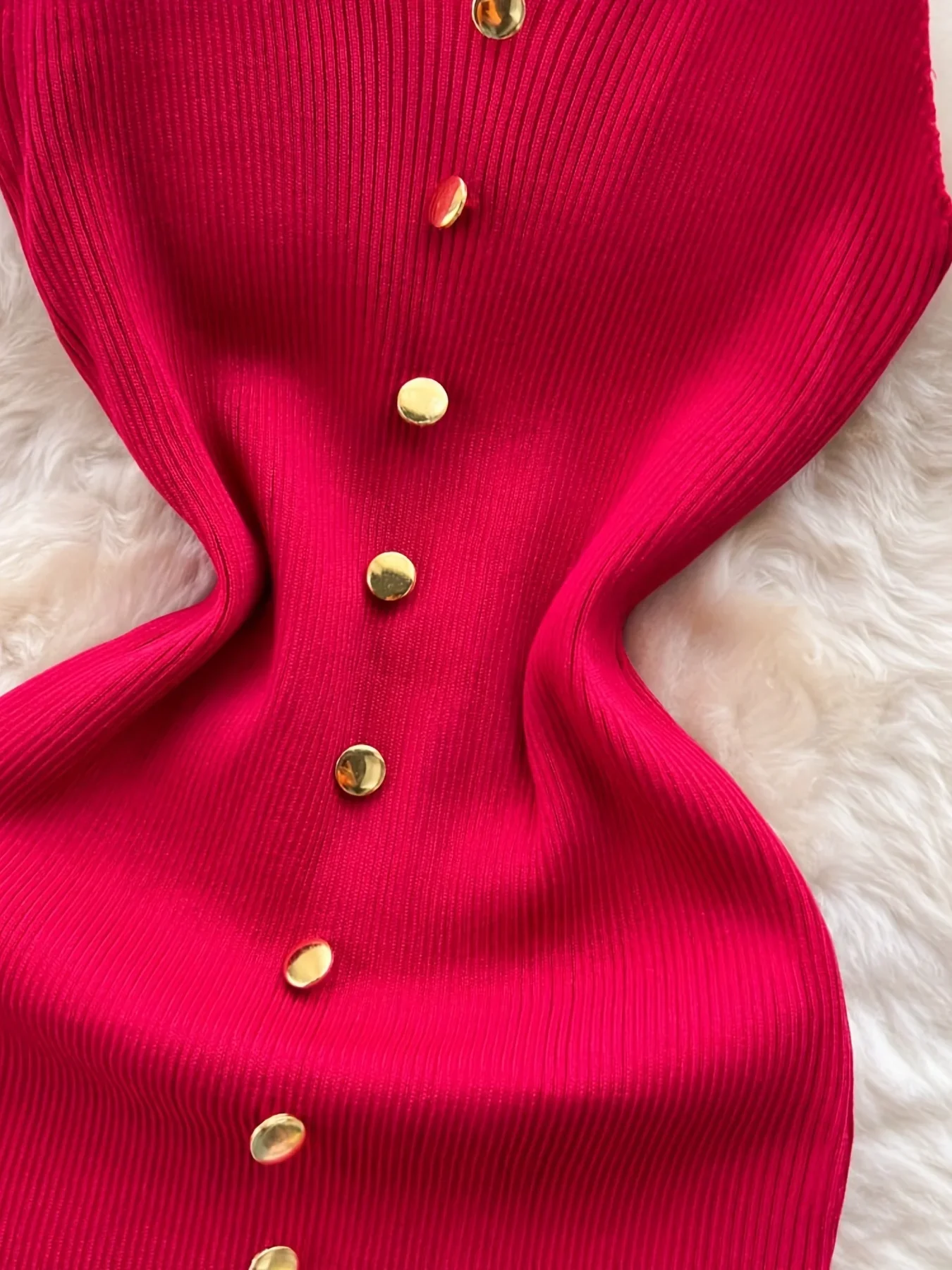 2024年ソリッドボタンフロントスパゲッティドレスセクシースプリットニットキャミドレスボディコンレディース服アウトフィットスプリット