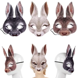 Realistic Rabbit Mask Masquerade Happy Easter Costume Props 3D Animal Half Face Mask for Adults Cosplay Halloween Decor Supplies