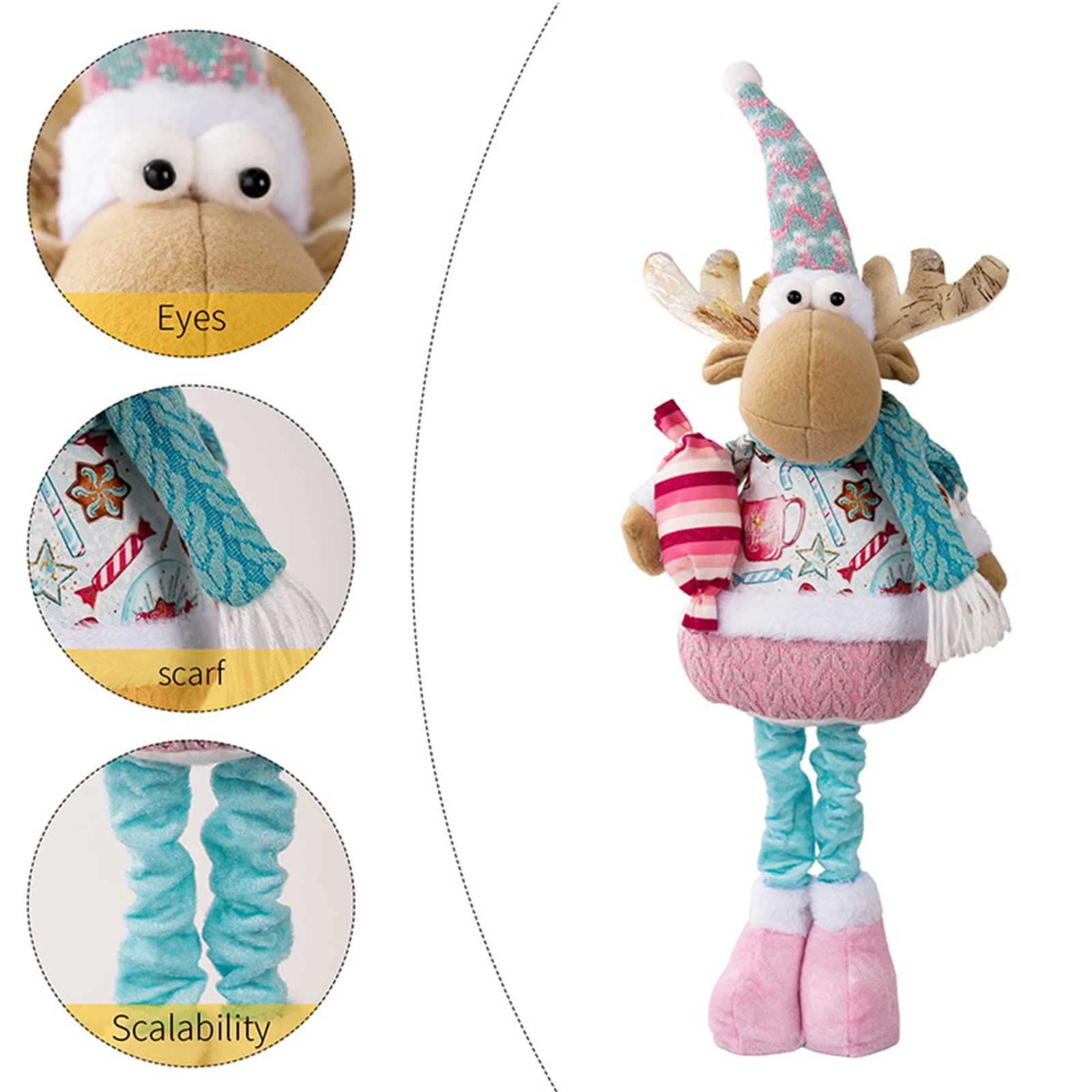 دمية سانتا تلسكوبية بأرجل قابلة للسحب، دمية سانتا كلوز رجل الثلج الوردية لعرض المنزل ونافذة احتفالية