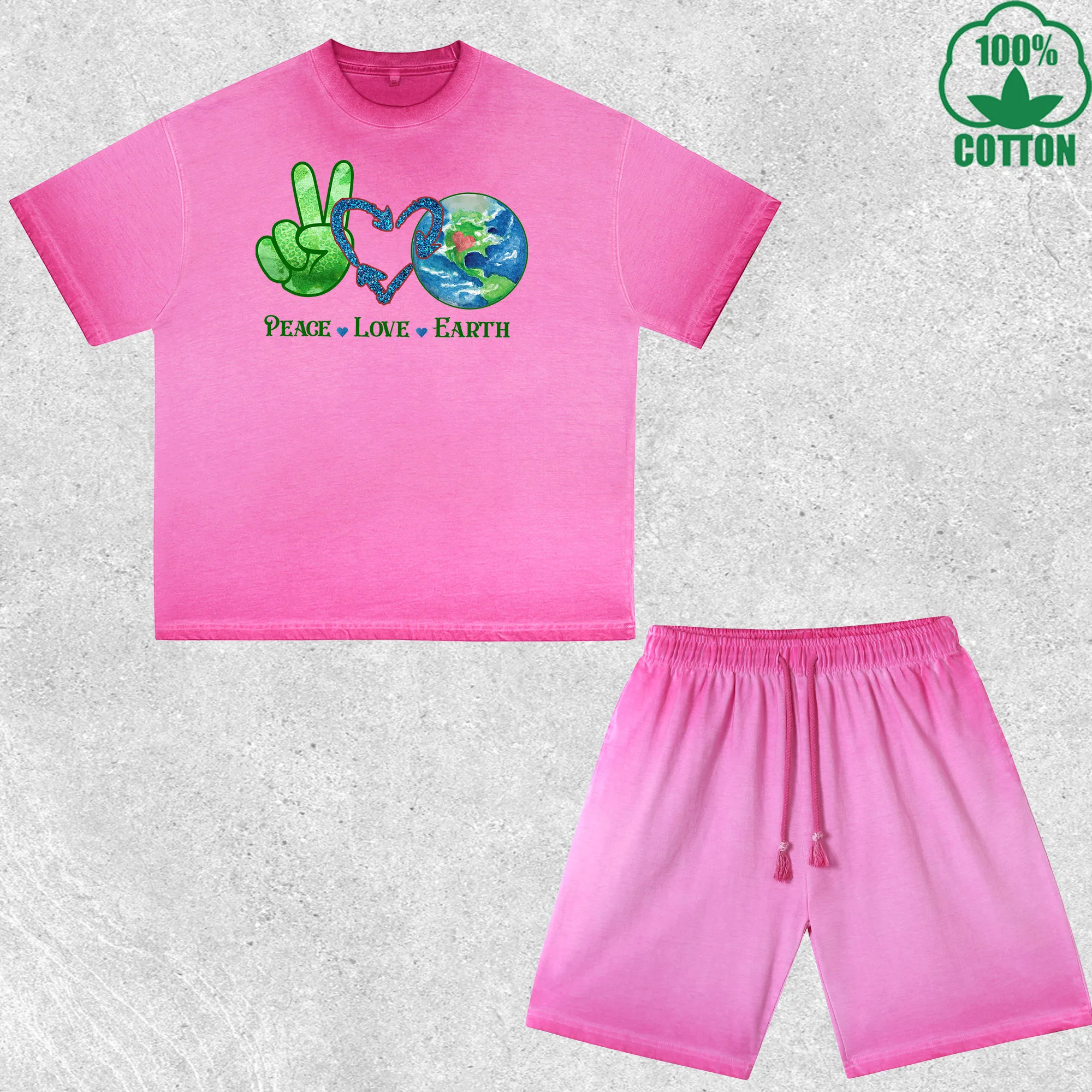 

Earth Day Every Day Printed Dirty Wash T-Shirt Shorts Set Multicolor Combo Loose Trendy Fashionable 100%Cotton Short Value Pack