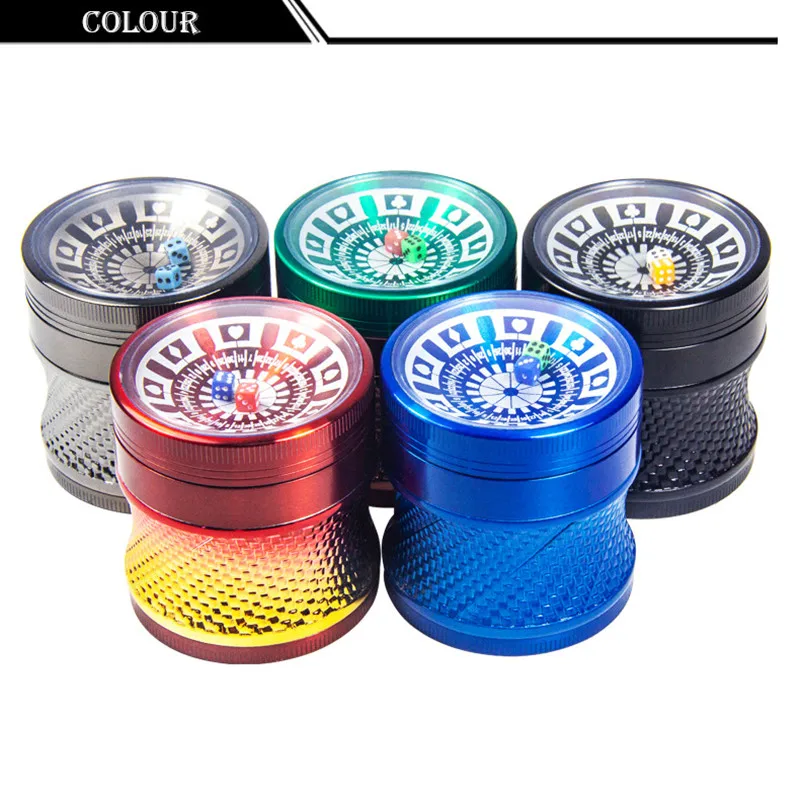 63mm diameter zinc alloy four layer sieve cover waist metal tobacco grinder cigarette set