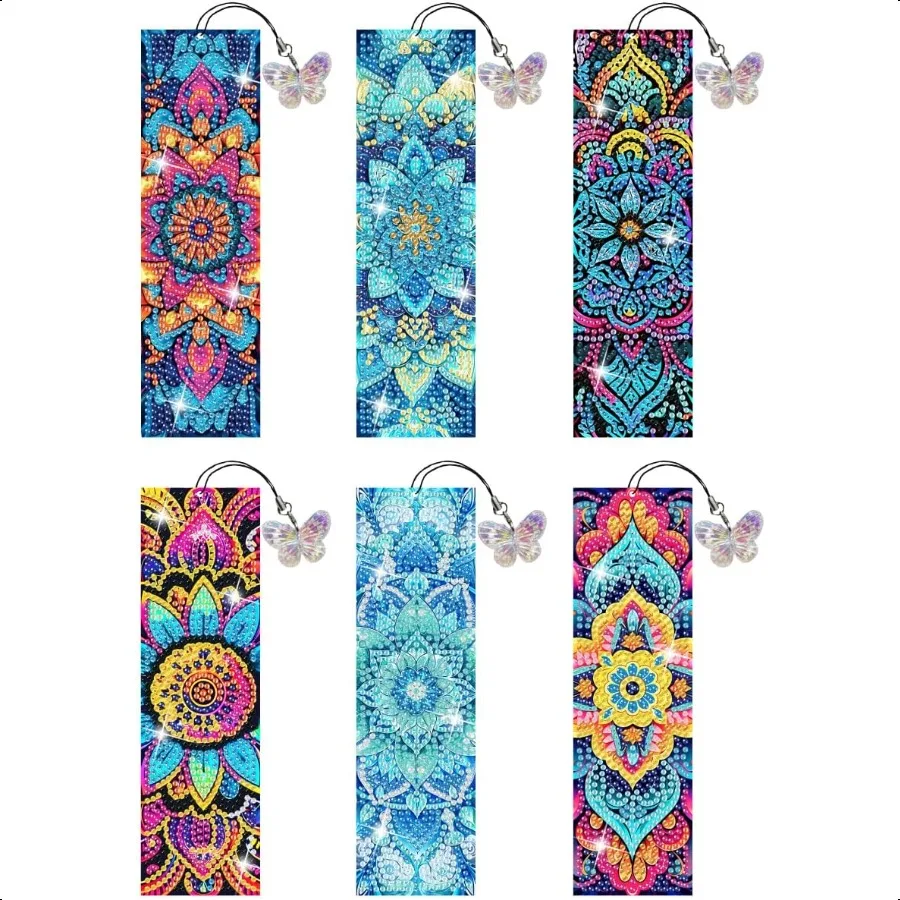

Puraikcmi 6 PCS 5D DIY Diamond Art BookmarksMandala Diamond Painting Bookmarks Kits with Tassels Acrylic Rhinestone Crafts Deco