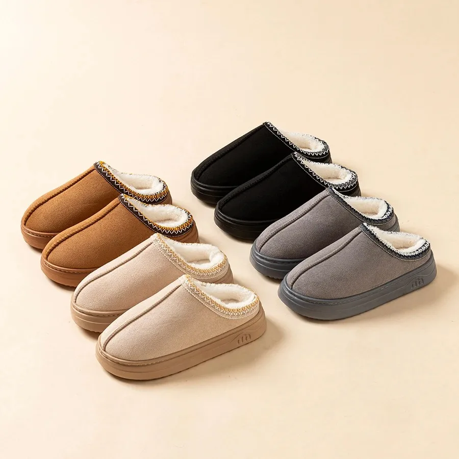 

Winter Men's Slippers Indoor Bedroom Breathable Warm Snow Boots Women Outdoor Soft Sole Anti-slip Home Cotton Shoes Couple