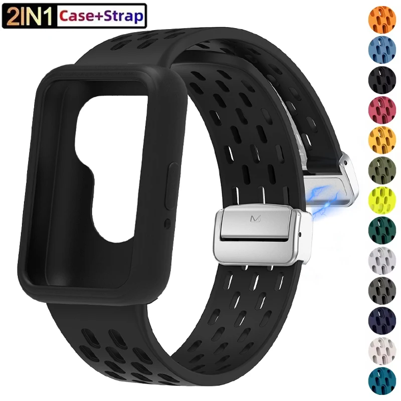 Silikon-Magnetschnalle + Hülle für Samsung Galaxy Fit 3, Sportarmband für Galaxy Fit3, TPU-Softshell und atmungsaktives Band