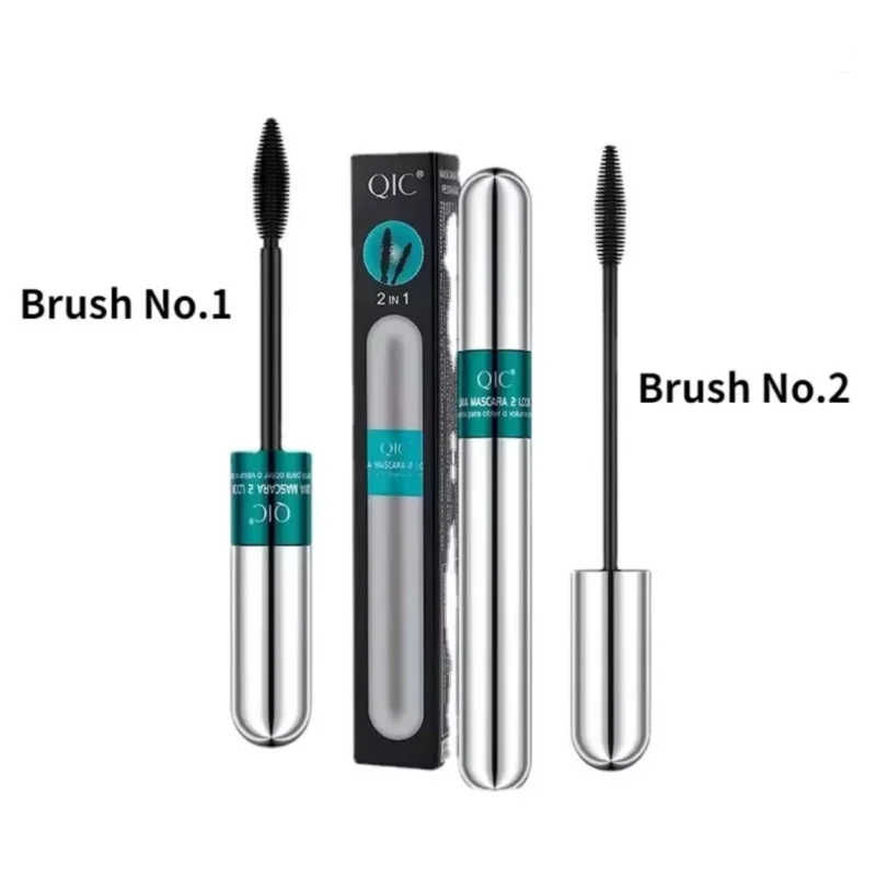 QIC Mascara impermeabile 4D a doppio effetto Arricciatura lunga Ciglia spesse naturali Mascara nero 2 in 1 2 testine
