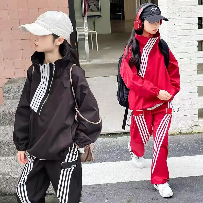 New Set Girls\' Spring and Autumn Fashion Loose Casual Set Big Kids\' Sports Trend Long Sleeve Pants Student Two Piece Set