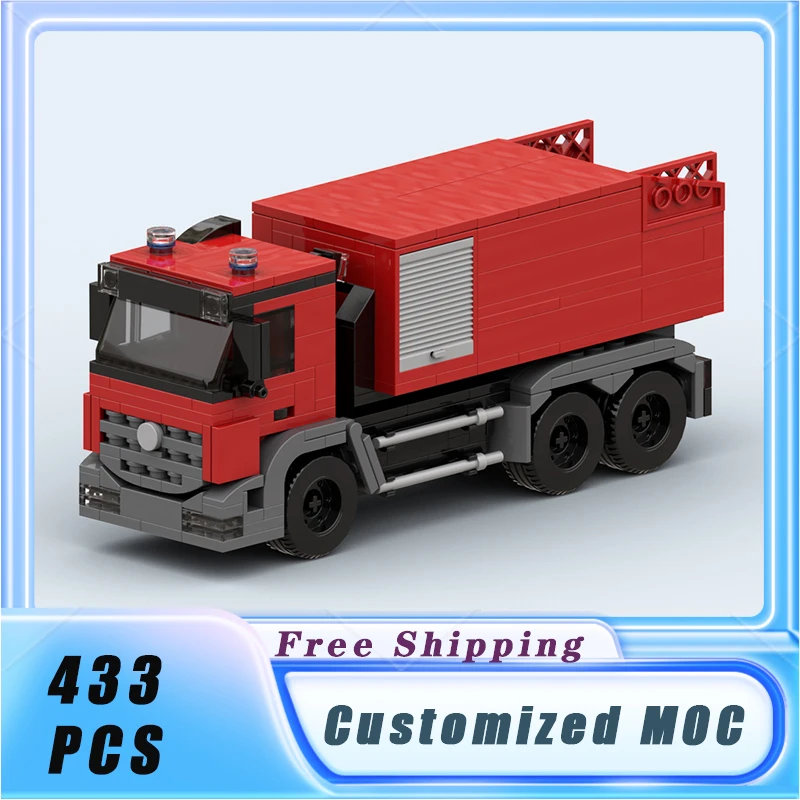 MOC Building Blocks Fire Hooklift with Water Container Classical City Vehicle Model Bricks Sets Assemble Display Children's Toys