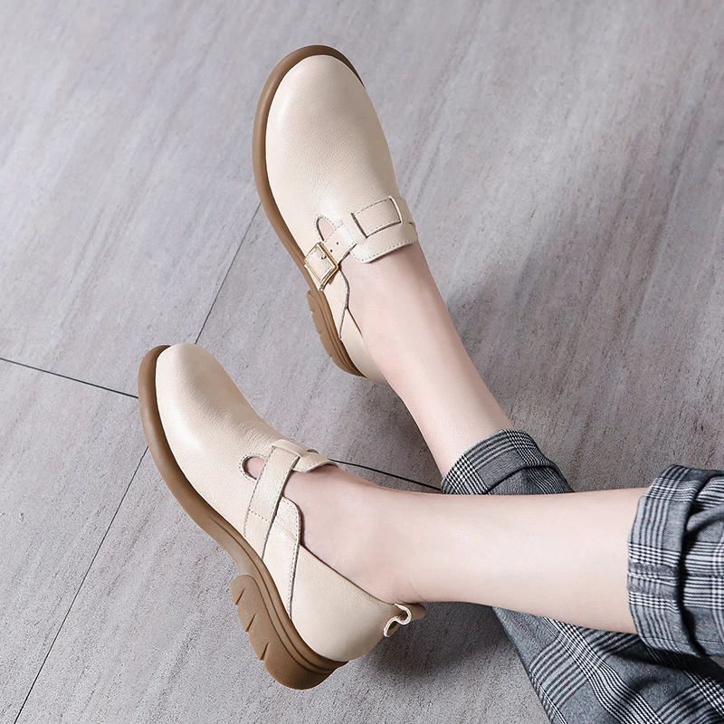 Loafers Women Spring Deep Mouth Single Shoes One Step Off Casual Shoes Leather Small Shoes British Style Platform Shoes Step-in