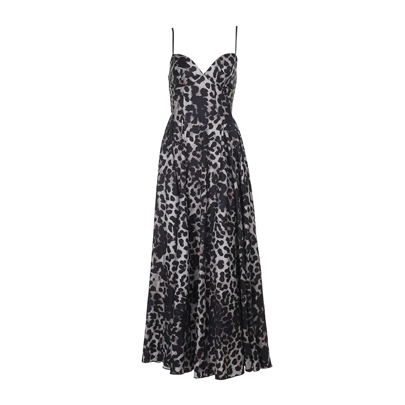 

2025 spring/summer sexy leopard print suspender dress