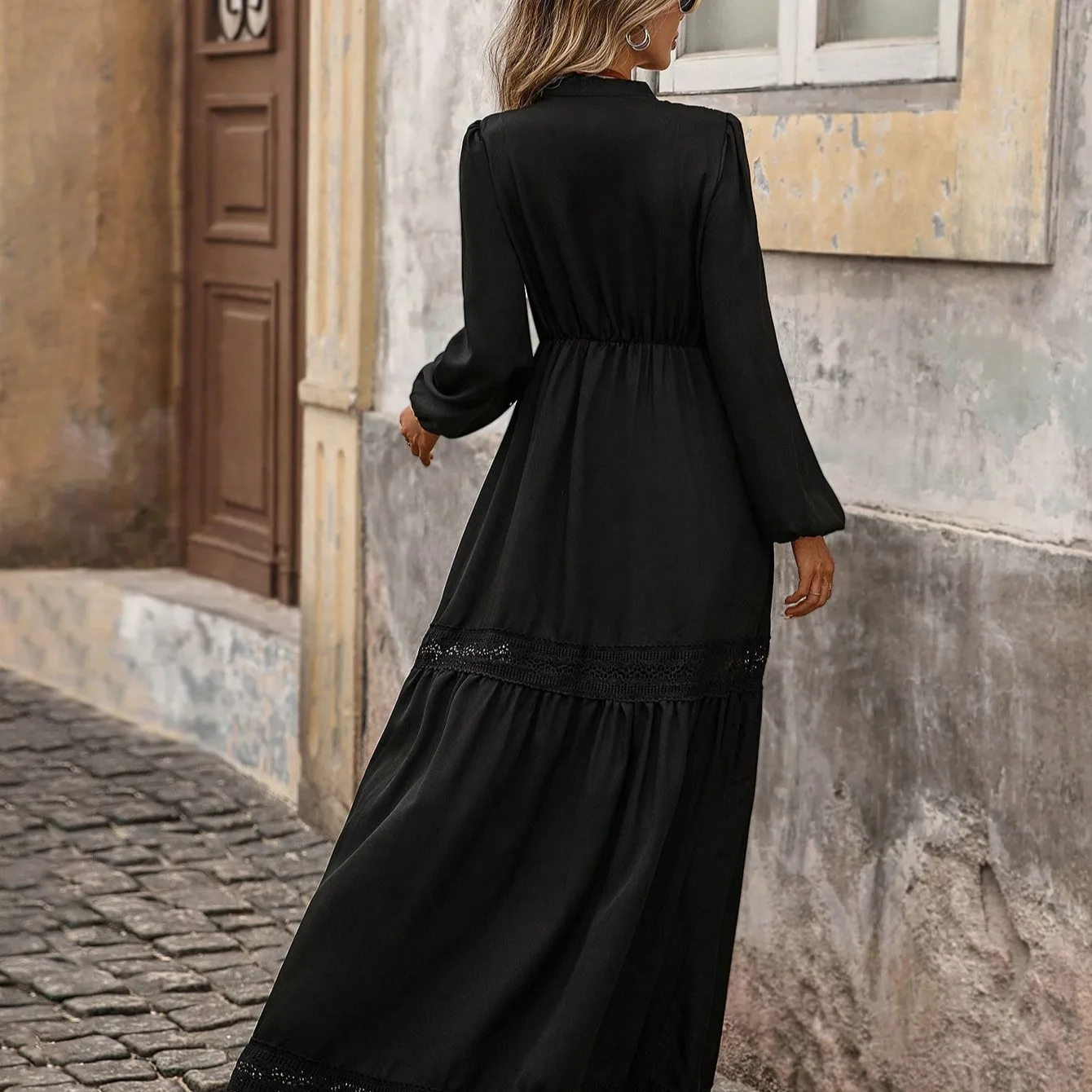 بسيط لون نقي طويل Sve الدانتيل تقليم الدكتور التنقل اليومي عالية الخصر ألف خط دكتور ألياف البوليستر لينة ثينيد طويلة الدكتور