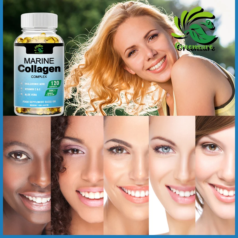 Marine Collagen Capsules - With Hyaluronic Acid, Aloe Vera, Vitamin C & E -Promote Firm Skin, Strong Nails & Hair, Healthy Joint