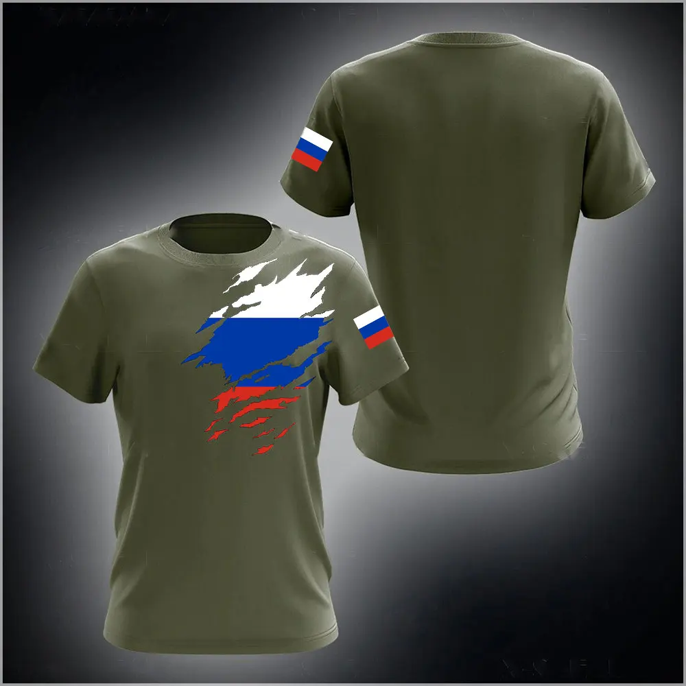 Russian T-shirts For Men New Short Sleeve O-Neck Tops Russia Flag Print Men\'s T-shirt Fashion Streetwear Oversized Clothing