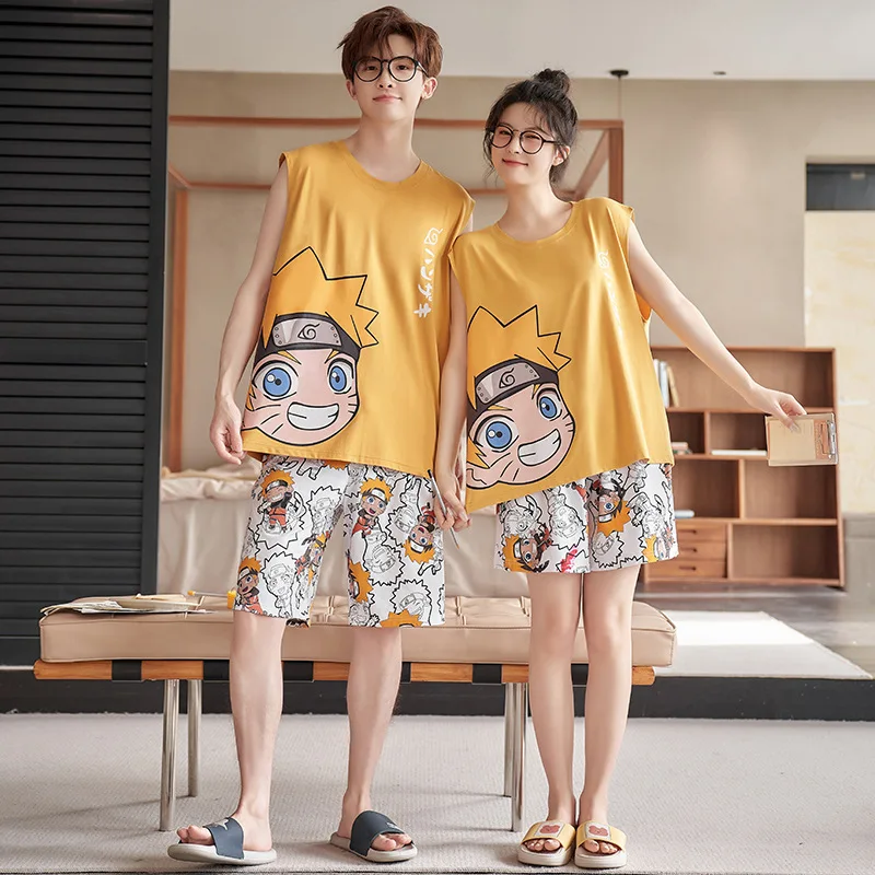 Anime Naruto Couple\'s Pajamas Set for Summer Men and Women Sleeveless T-shirt Cute Undershirt Comforts Shorts Nightwear Costume