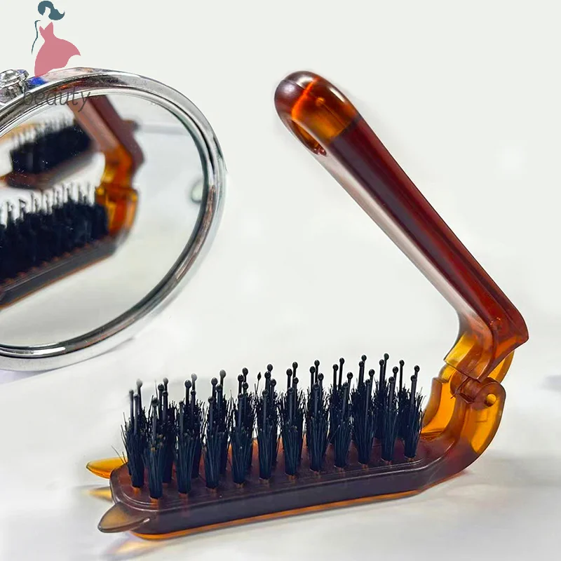 Amber Folding Comb Portable Travel Straight Hair Curl Comb For Beard Pocket Bristle Comb Hair Brush For Salon Styling Tools