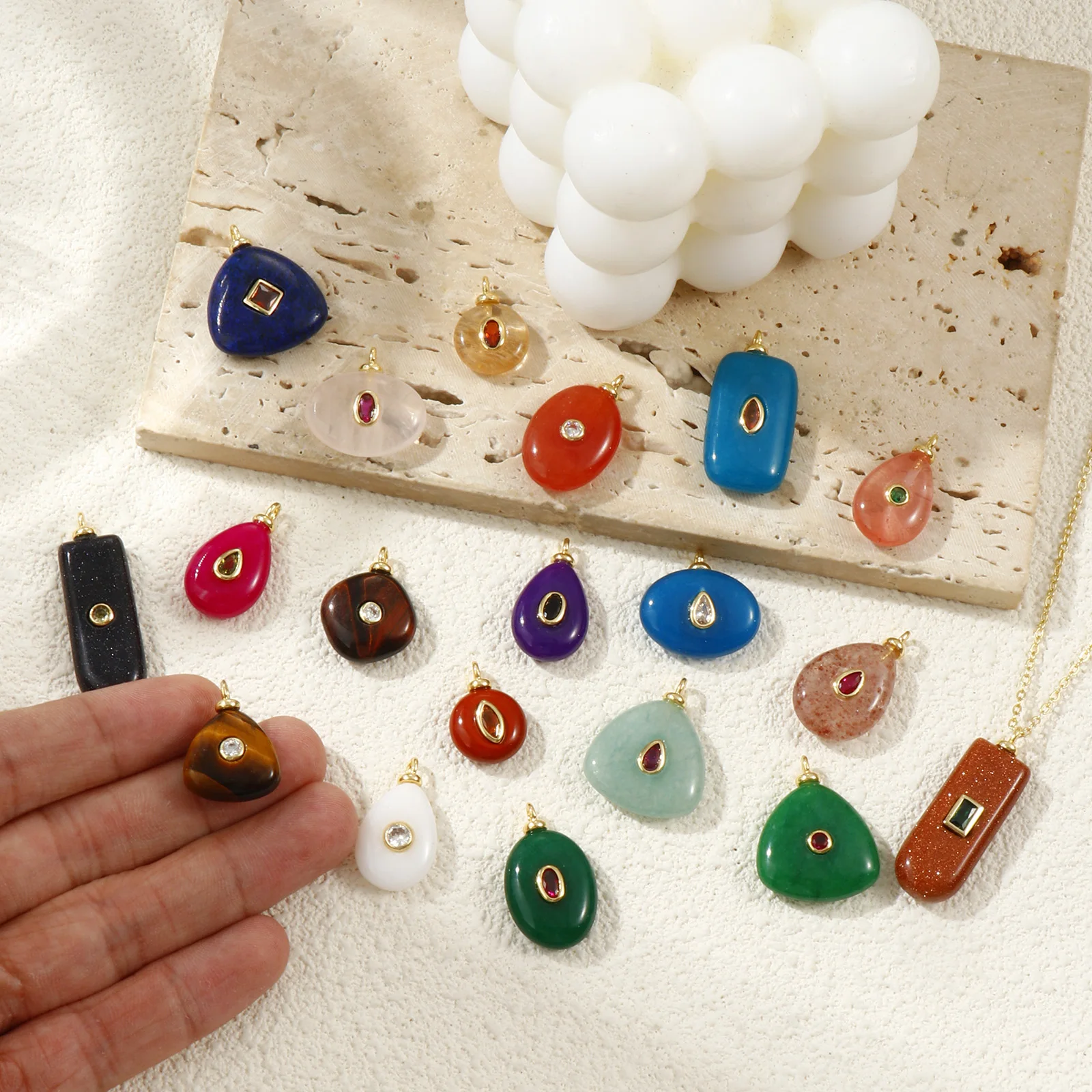 1pc Multicolor Brass Charms Gold Color Cubic Zirconia Gemstone Geometric Oval Pendant DIY For WOmen Necklace Jewelry Findings