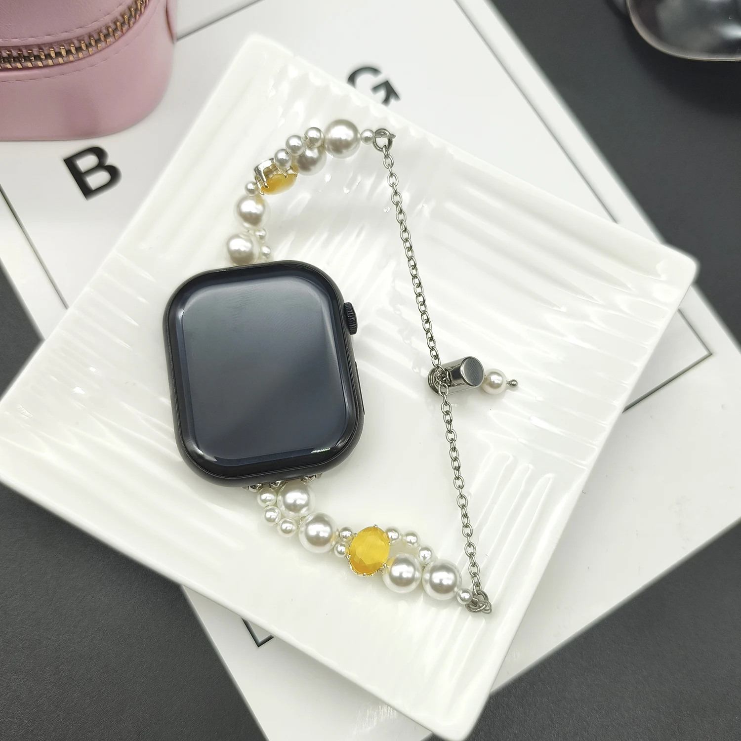 Ремешок-браслет с жемчугом «кошачий глаз» для Apple Watch S11, 42 мм, 45/44/41/40/38 мм, ремешок для девочек iWatch Series S8 S9 7 6 5-1