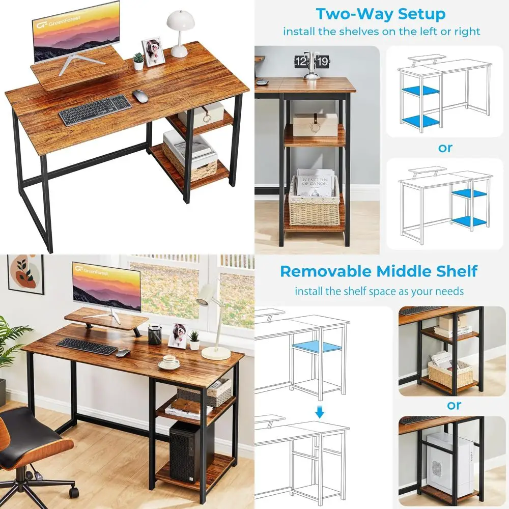 Nowoczesne biurko do domowego biura ze stojakiem na monitor, 47 cali, odwracalne półki do przechowywania, stół do pisania, nauki i pracy