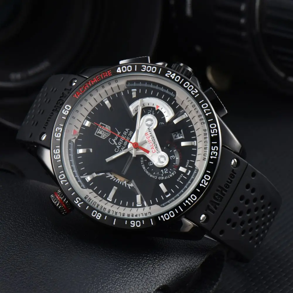 Fashion Mens Watches Quartz Tag Dial Heuer Wristwatch Carrera Clock Chronograph Sport Strap Casual Male Watch Auto Date