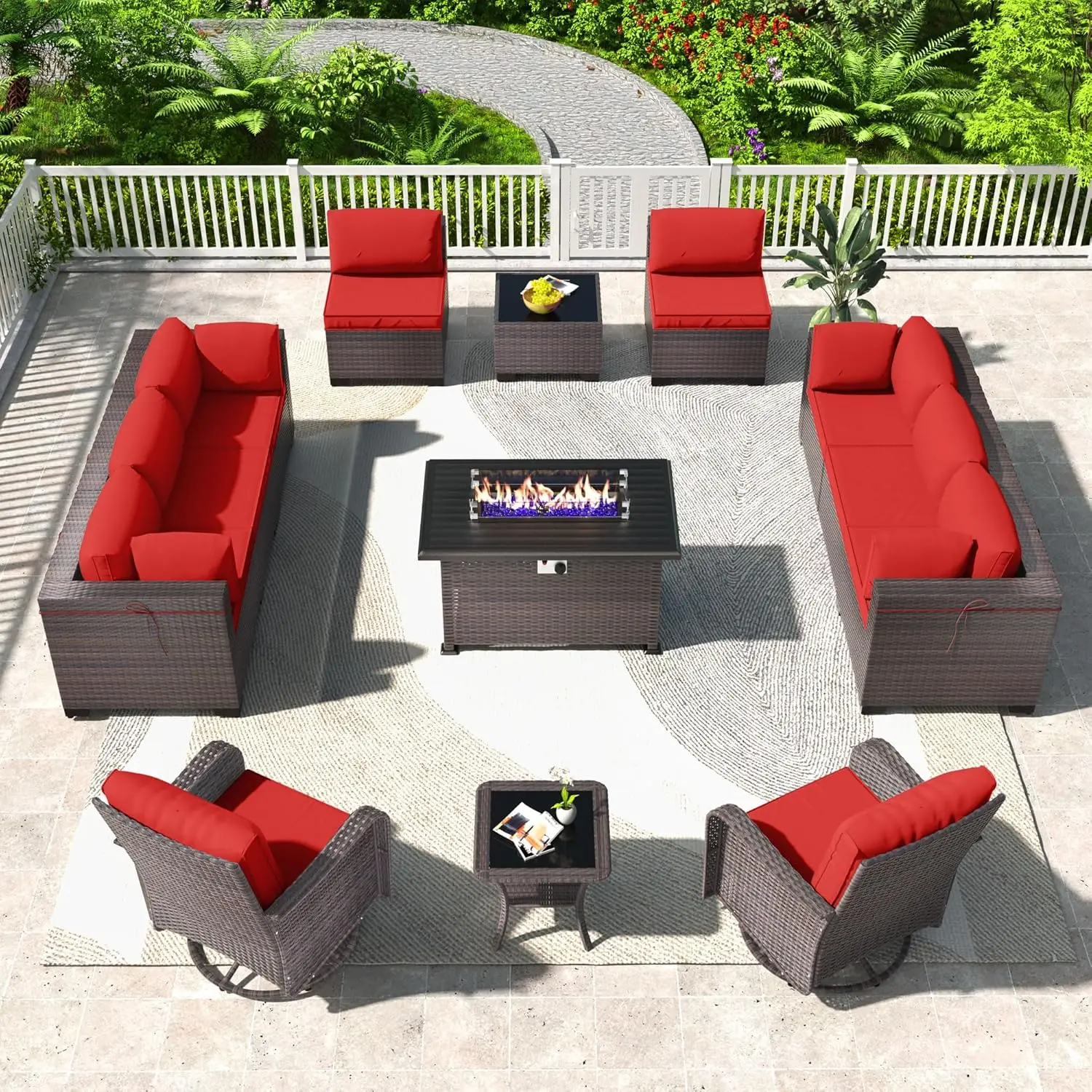 13PCS Outdoor Patio Furniture Set,PE Wicker Rattan Sectional Sofa Patio Sets w/ 43