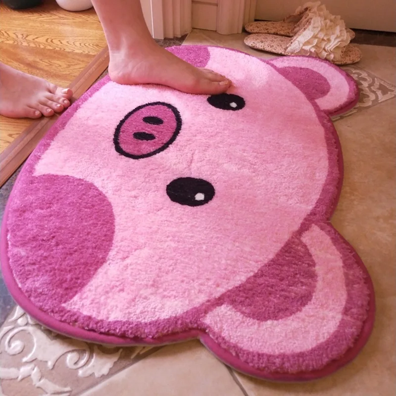 Cute Doormat Pink Carpet Anime Rug Piggy Carpet Cat Rug Grirl Rug Bedroom Floor Mat Soft Absorbent Bathroom Door Mat Home Decor