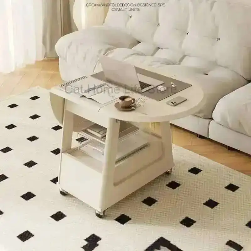 

Table, Mobile Table, Coffee Room, Living Coffee Small Unit Square Edge Table, Adjustable Solid Wood Folding Multifunctional Cart