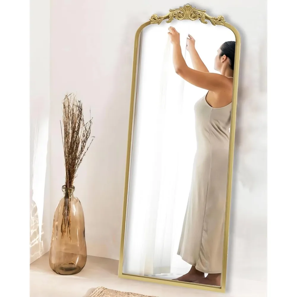 Gouden antieke full-length spiegel, 22"x65" traditionele elegante vloer retro spiegel, prachtig matel frame, barokke stijl woondecoratie