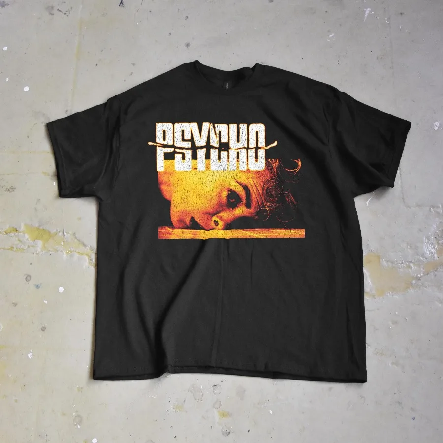 Psycho T-Shirt, Alfred Hitchcock, Distressed Retro Horror Movie Tee Four season popular unisex cotton T-shirt