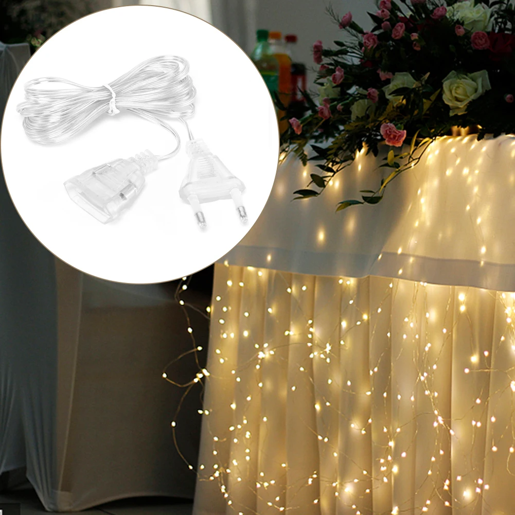 3M Power Extension Cable Portable Transparent Extension Cord Standard Switch Cable for LED String Light Christmas Lights