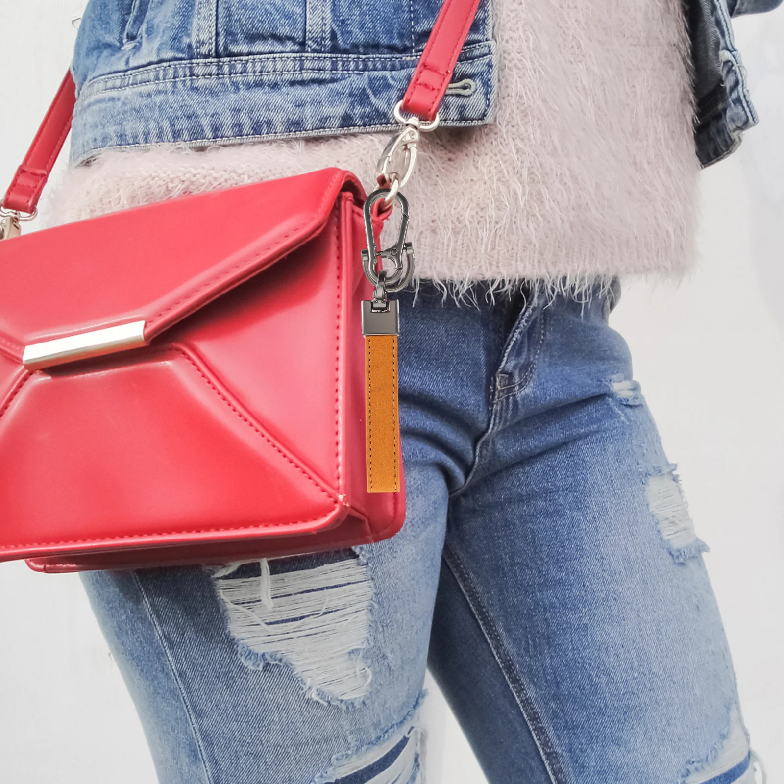 

2Pcs Car Key Holder Universal Alloy Keychain with Artificial Wristlet Anti-Lost D-Ring for Men Women Drivers Daily Carry