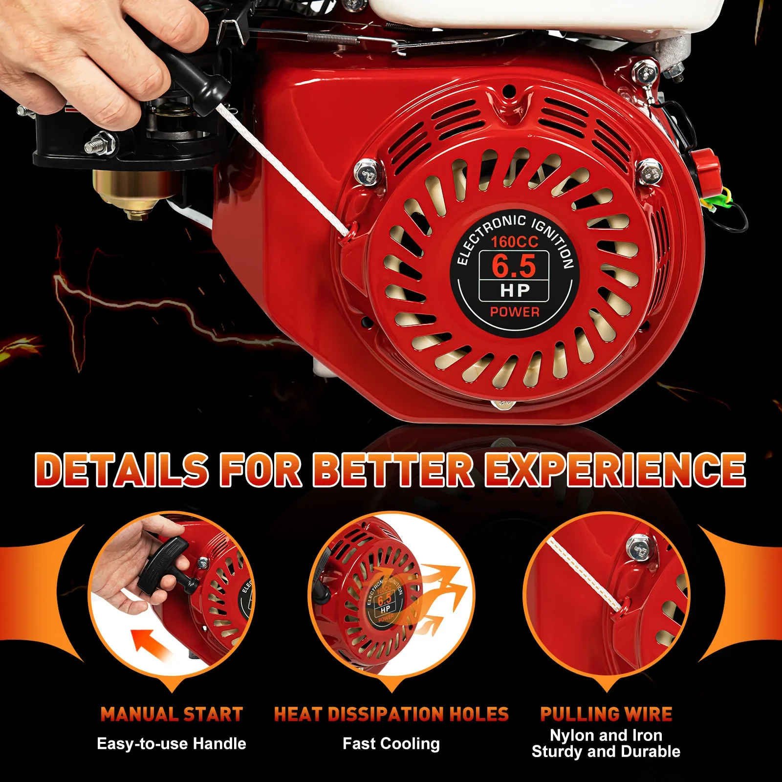 محرك الغاز تبريد الهواء 6.5/7.5HP 4 السكتة الدماغية اسطوانة واحدة محرك البنزين لهوندا GX160 سحب البداية 160/210CC OHV #3