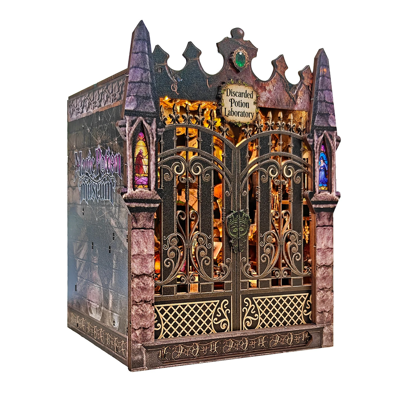 DIY Wooden Book Nook Figurines Miniatures Twilight Potion Mystic Realm Bookend with Light for Friends Gifts Home Decor Crafts