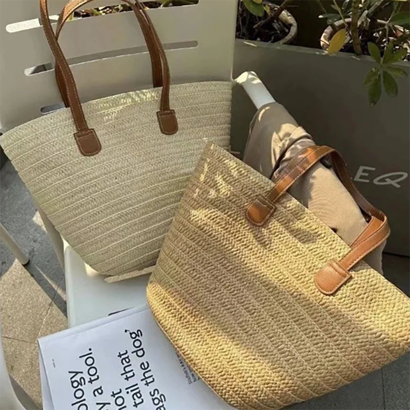 Bohemia Damenhandtasche, große Kapazität, Stroh-Strandtasche für den täglichen Urlaub, Reisen, Strandtasche