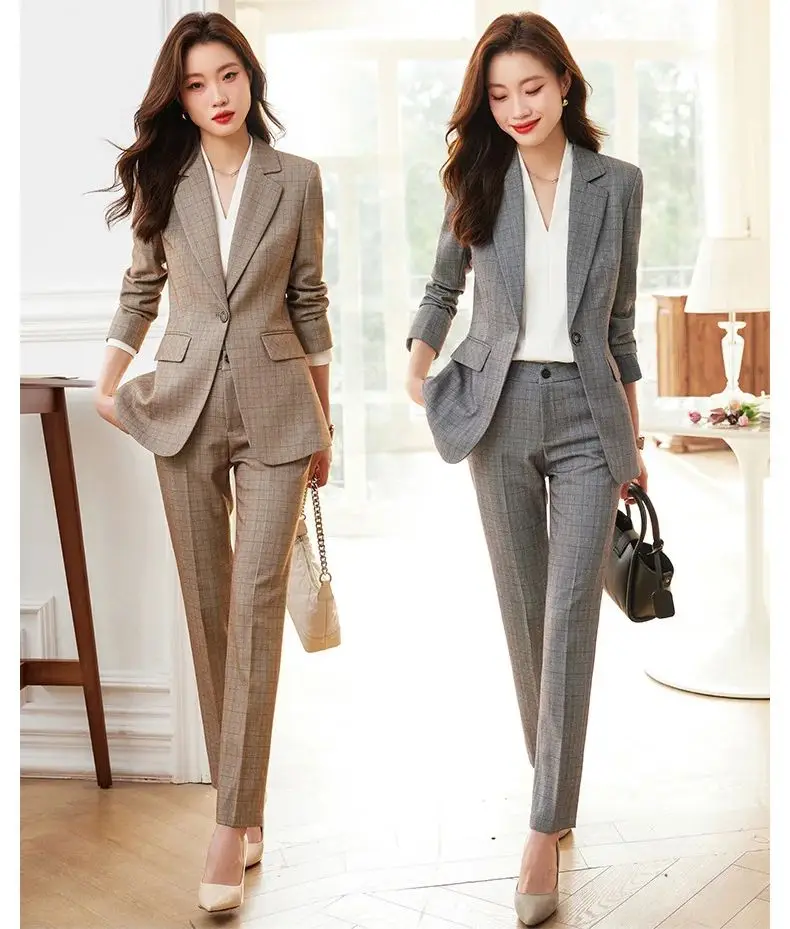 20233 Pink Plaid Blazer Women\'s Spring and Autumn New Slim-Fitting Work Clothes High-End Temperament Professional Tailored Suit