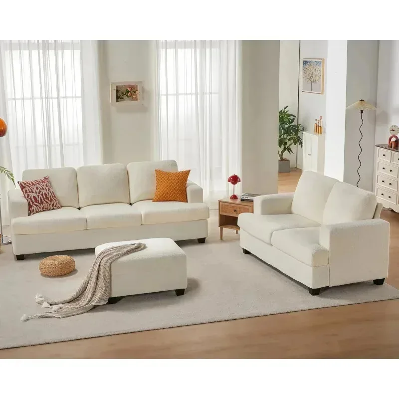 Sofá QAZ8-VAcc Juego de 2 piezas Sofá cómodo con asientos extra profundos. Sofá moderno - Sofá para sala de estar Salón de apartamento. Blanco roto B