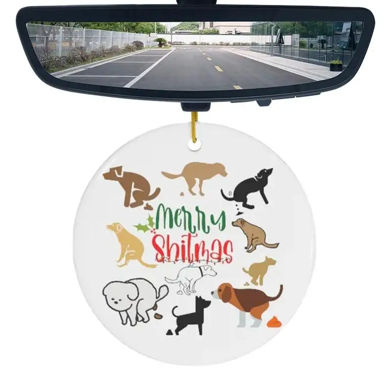 Christmas Tree Dog Ornaments 2D Acrylic Car Rearview Mirror Ornament Dog Pooping Tree Decorations Animals Christmas Tree