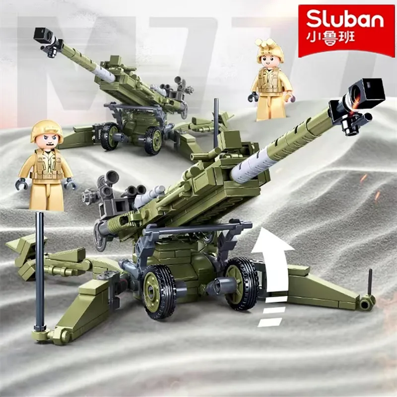 

Sluban World War2 II Military Weapon M777 Ultralightweight Field Howitzers WW2 Cannon Building Blocks Kits Bricks Kids Toys Gift