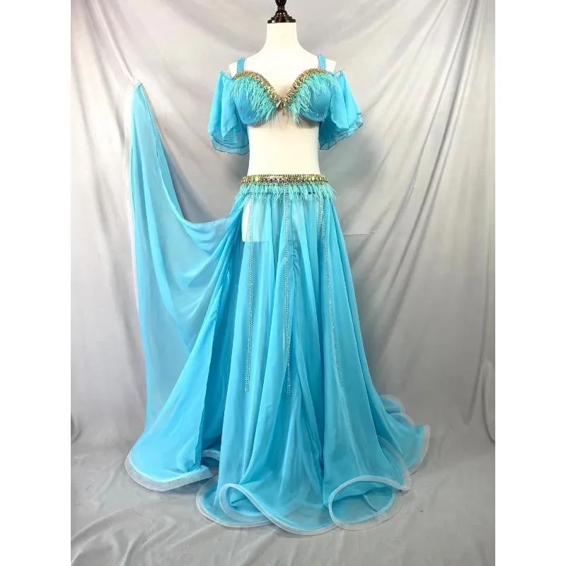 Costume de danse du ventre orientale personnalisé, robe à franges cloutée en diamant faite à la main pour femmes, vêtements de compétition de spectacle d'équipe