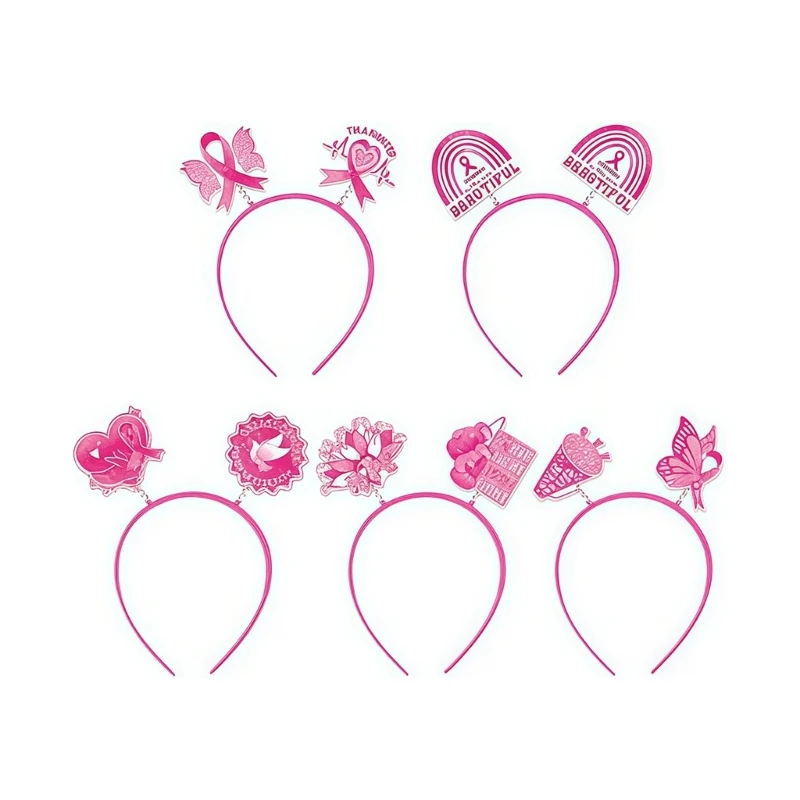 

Pack Of 5 International Breast Love Day Decorative Headbands Soft Nonwoven Fabric For Women Social Event Gathering Y08E