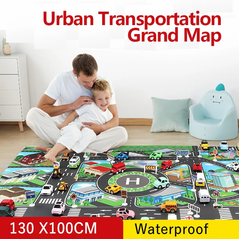 Dwaterproof Water Kid Play Mat Car City Scene Traffic Road Map Toy For Children Child Climbing Play Mat Road Gift M03