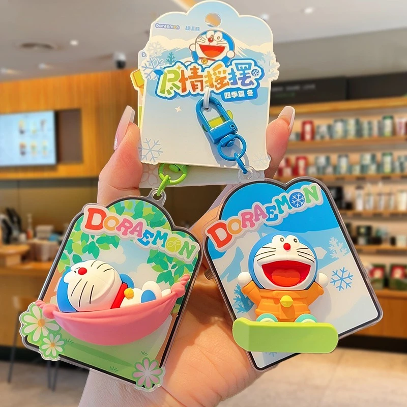 Doraemon Swings Four Seasons Series Model Cute Blue Fat Man Pendant Anime Keychain Children's Toy Ornament Birthday Gift