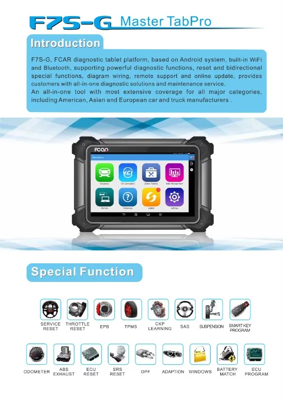 Fcar F7S-G Diagnostic Tool Advanced Edition Full System Free Update Software ECU Programming Standard Car Scanning Tool