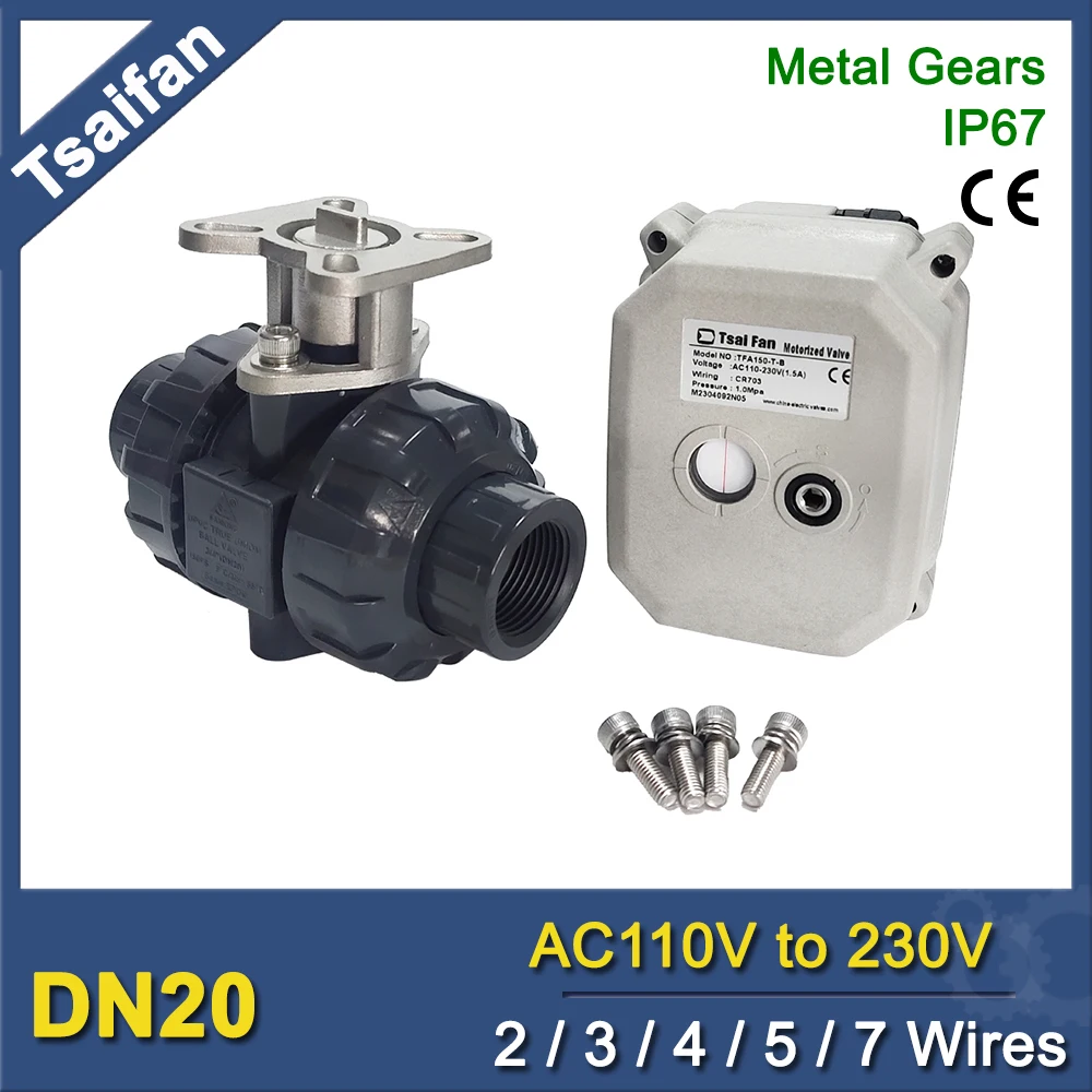 DN20 15Nm Electrically actuated valve True Union End 110V to 230V Motorised valve CE certifed metal gears for acid and base