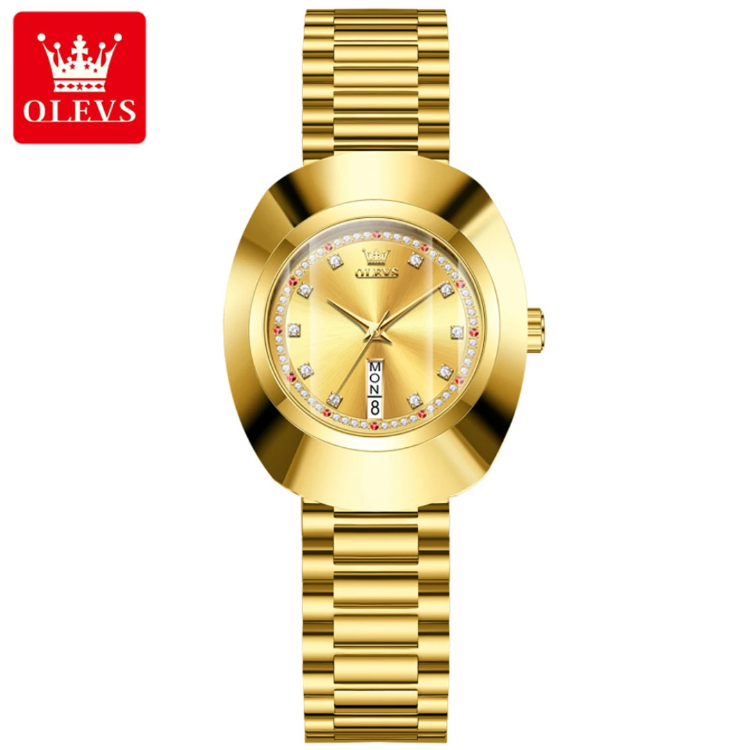 OLEVS 7017 Fashion Quartz Watch Gift Round-dial Stainless Steel Watchband Week Display Calendar