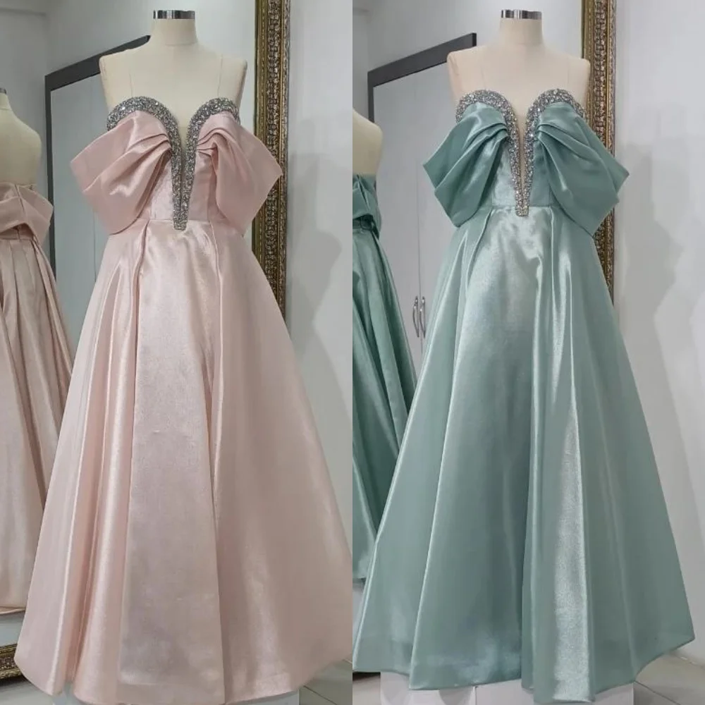 

Customized Exquisite Intricate Beading Sequined Rhinestone Pleat A-line Off-the-shoulder Long Dresses Bespoke Occasion Dresses